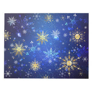 XMAS Blue Background with Golden Snowflakes Notepad