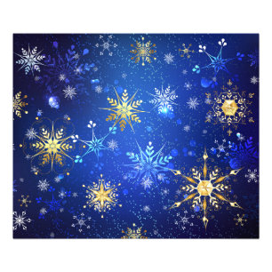 XMAS Blue Background with Golden Snowflakes Photo Print