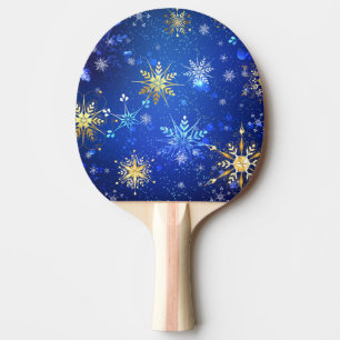 XMAS Blue Background with Golden Snowflakes Ping Pong Paddle