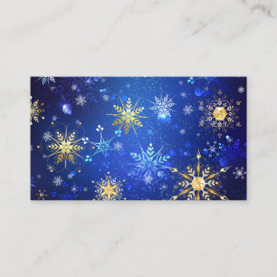 XMAS Blue Background with Golden Snowflakes Place Card