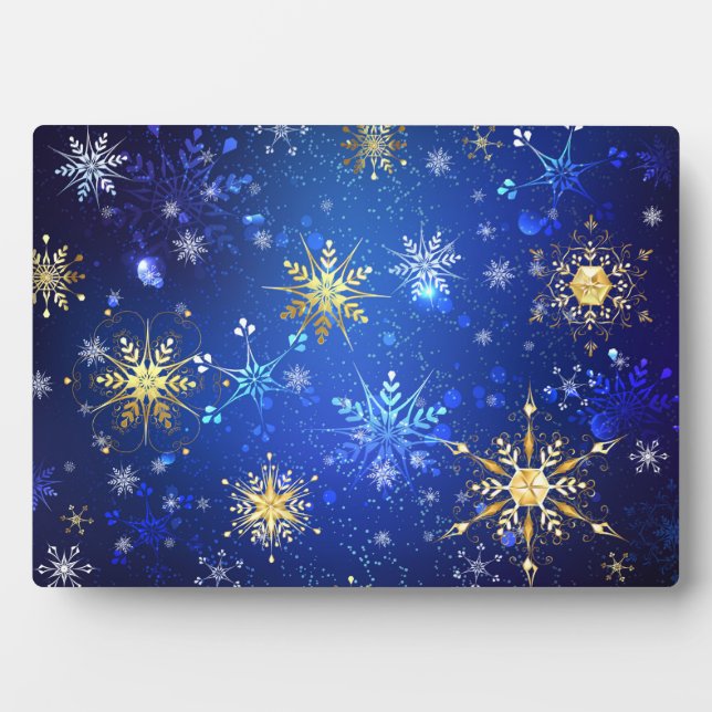XMAS Blue Background with Golden Snowflakes Plaque (Front)