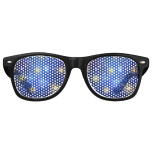 XMAS Blue Background with Golden Snowflakes Retro Sunglasses