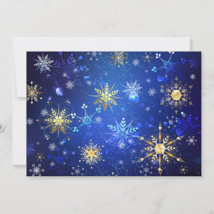 XMAS Blue Background with Golden Snowflakes Save The Date