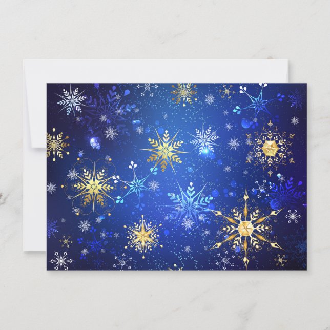 XMAS Blue Background with Golden Snowflakes Save The Date (Front)
