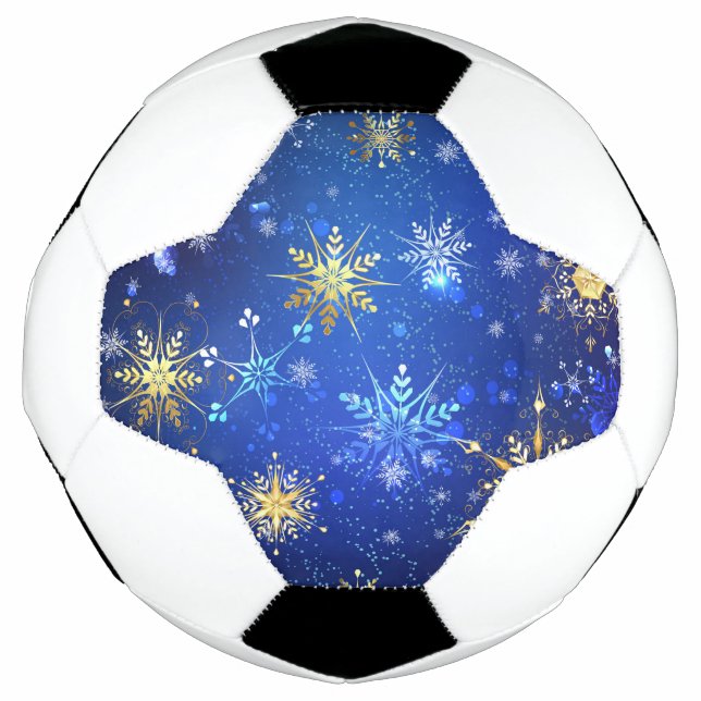 XMAS Blue Background with Golden Snowflakes Soccer Ball (Front)
