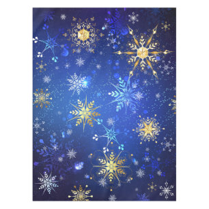 XMAS Blue Background with Golden Snowflakes Tablecloth