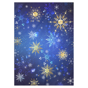 XMAS Blue Background with Golden Snowflakes Tablecloth