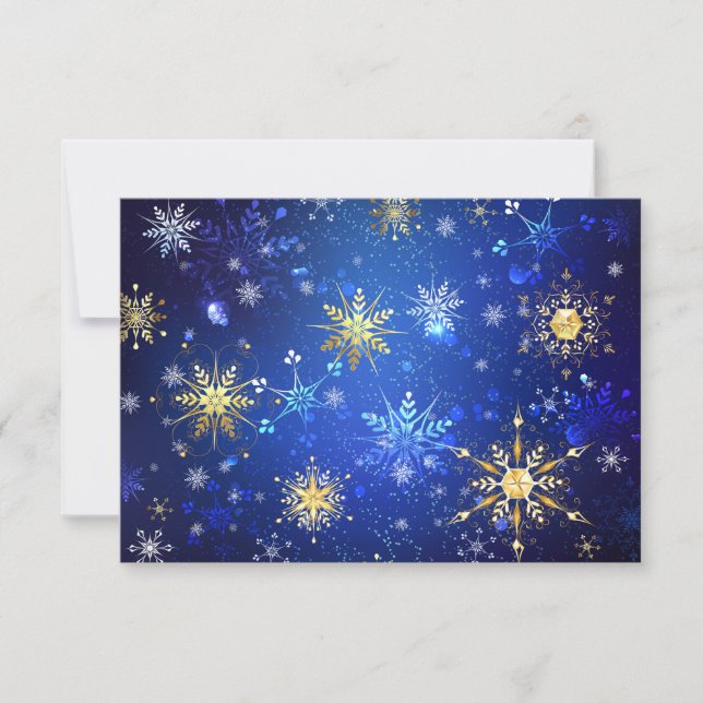 XMAS Blue Background with Golden Snowflakes Thank You Card (Front)