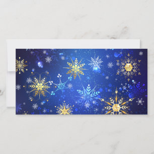XMAS Blue Background with Golden Snowflakes Thank You Card
