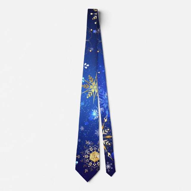 XMAS Blue Background with Golden Snowflakes Tie (Front)