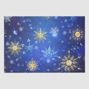 XMAS Blue Background with Golden Snowflakes Tissue Paper
