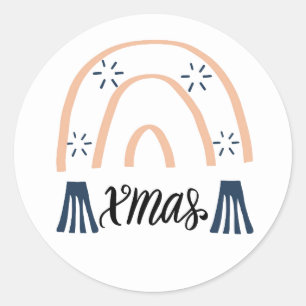 Xmas Boho Rainbow Classic Round Sticker