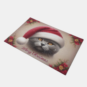 Xmas Bombay Cat, Merry Christmas Bombay Kitten Doormat