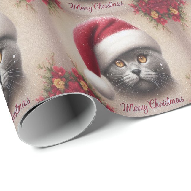 Xmas Bombay Cat, Merry Christmas Bombay Kitten Wrapping Paper (Roll Corner)