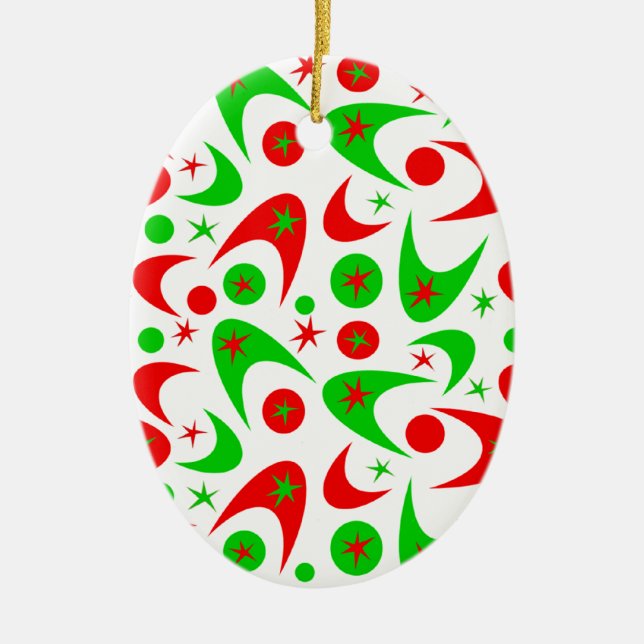 Xmas Boomerangs & Starbursts Ceramic Tree Decoration (Front)