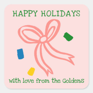 Xmas Bow Doodle CHRISTMAS Holiday Gift To From  Square Sticker