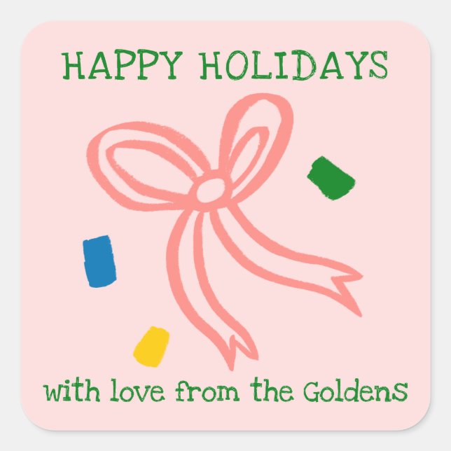 Xmas Bow Doodle CHRISTMAS Holiday Gift To From  Square Sticker (Front)