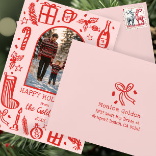 Xmas Bow Doodle CHRISTMAS Holiday Pink Red CUSTOM  Envelope