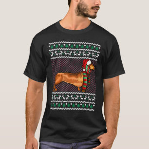 Xmas Brown Dachshund Dog Santa Hat Ugly Christmas T-Shirt