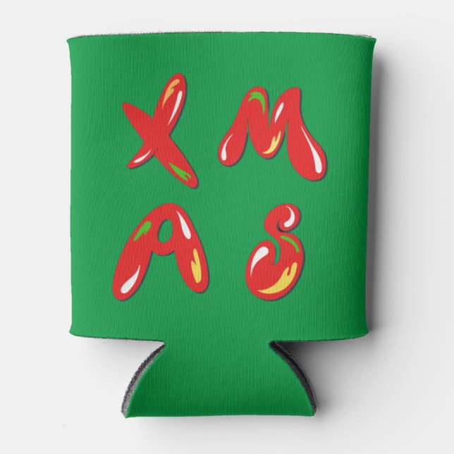 Xmas Bubble Text   Can Cooler (Front)
