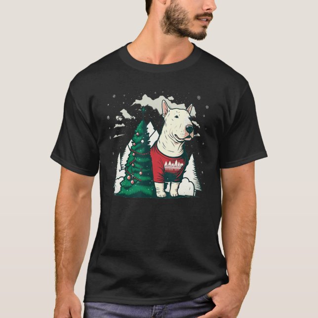 Xmas Bull Terrier Santa on Christmas Bull Terrier  T-Shirt (Front)