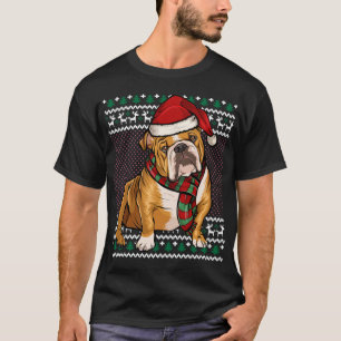 Xmas Bulldog Dog Santa Hat Ugly Christmas T-Shirt