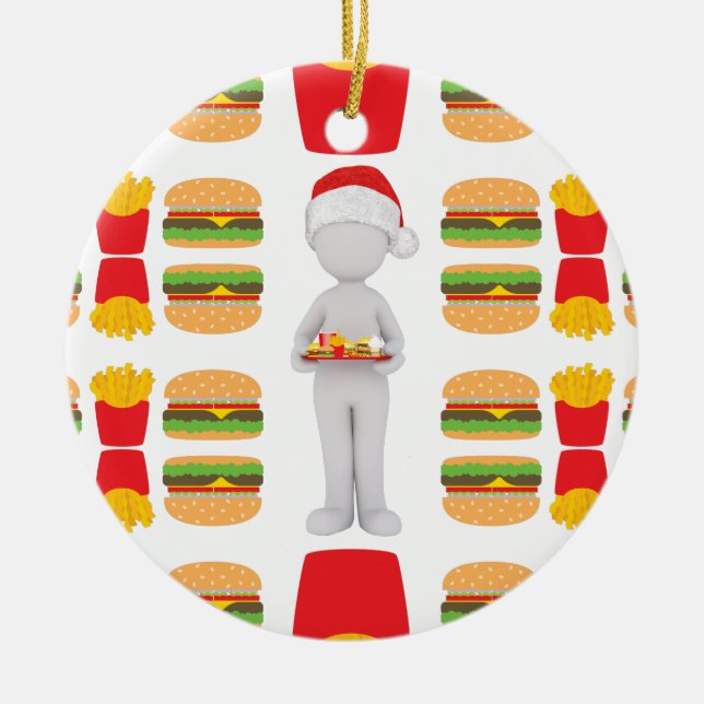 xmas burger santa claus ceramic tree decoration (Front)
