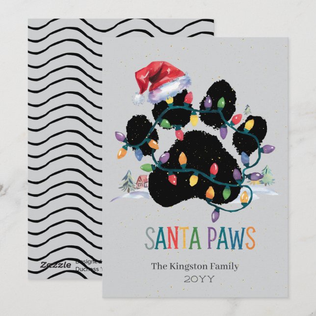 Xmas Card Personalised Santa Paw Print (Front/Back)