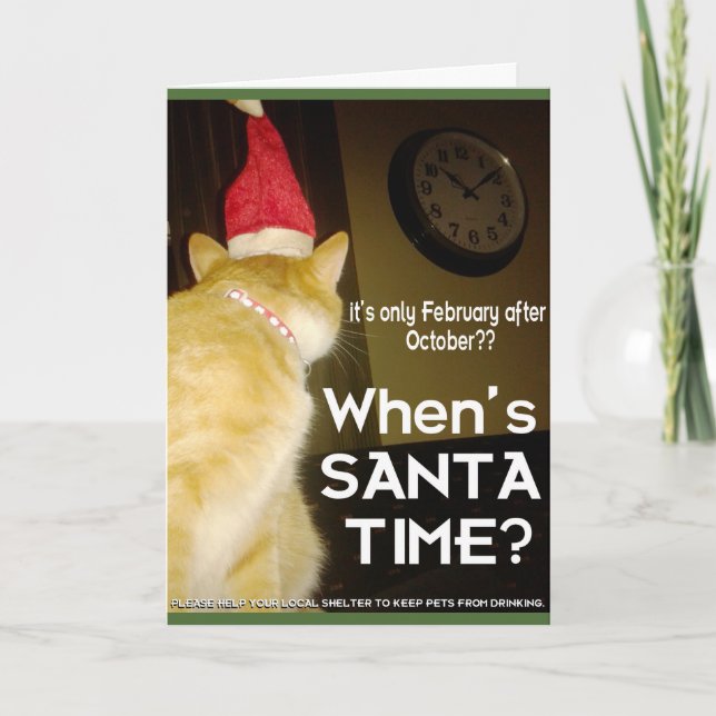 Xmas card with Anxious Drunk Cat (Front)