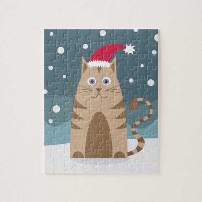 Xmas cat wearing santa hat jigsaw puzzle (Vertical)