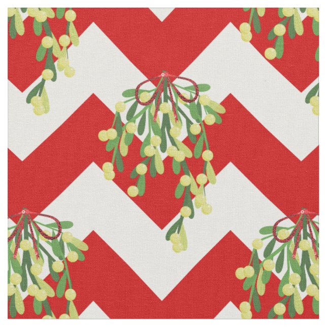 xmas chevron mistletoe fabric (Close Up)