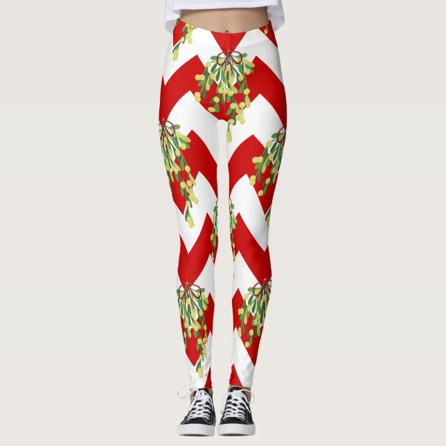 xmas chevron mistletoe leggings (Front)
