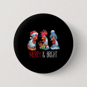 Xmas Chickens Santa Hat Christmas Farm Animal Funn 6 Cm Round Badge