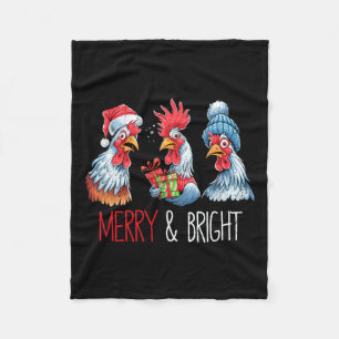 Xmas Chickens Santa Hat Christmas Farm Animal Funn Fleece Blanket