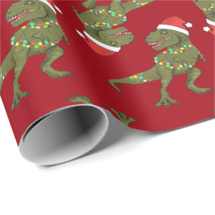 Xmas Christmas Dino T-Rex Santa Wrapping Paper