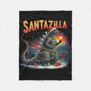 Xmas Christmas Santazilla Funny Holiday Monster Di Fleece Blanket