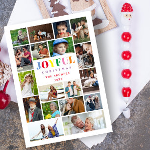 Xmas Colorful Brightest 18 Multi Photo Collage Holiday Card