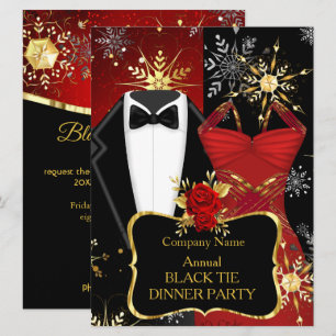 Xmas Corporate Black Tie Dinner Party Red Tux Invitation
