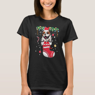 Xmas Cute English Bulldog Dog in Christmas Stocki T-Shirt