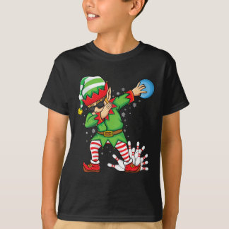 Xmas Dabbing Elf Bowling Ll And Pins Christmas Bow T-Shirt