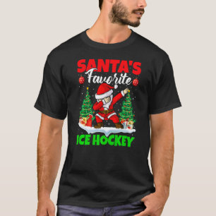 Xmas Dabbing Santa S Favourite Ice Hockey Christma T-Shirt