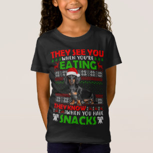 Xmas Dachshund Santa They See You When You're Eati T-Shirt