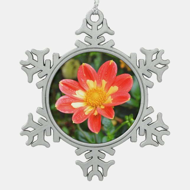Xmas Dahlia flower Snowflake Pewter Christmas Ornament (Front)