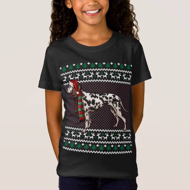 Xmas Dalmatian Dog Santa Hat Ugly Christmas T-Shirt (Front)