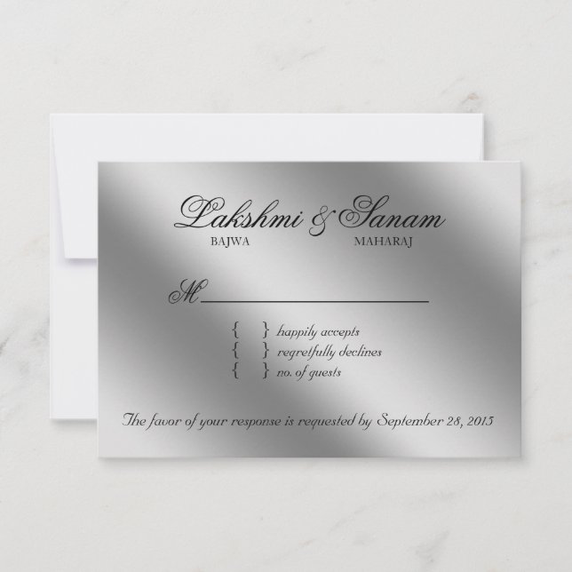 Xmas Damask RSVP Wedding Reply Sparkle Red Card (Front)