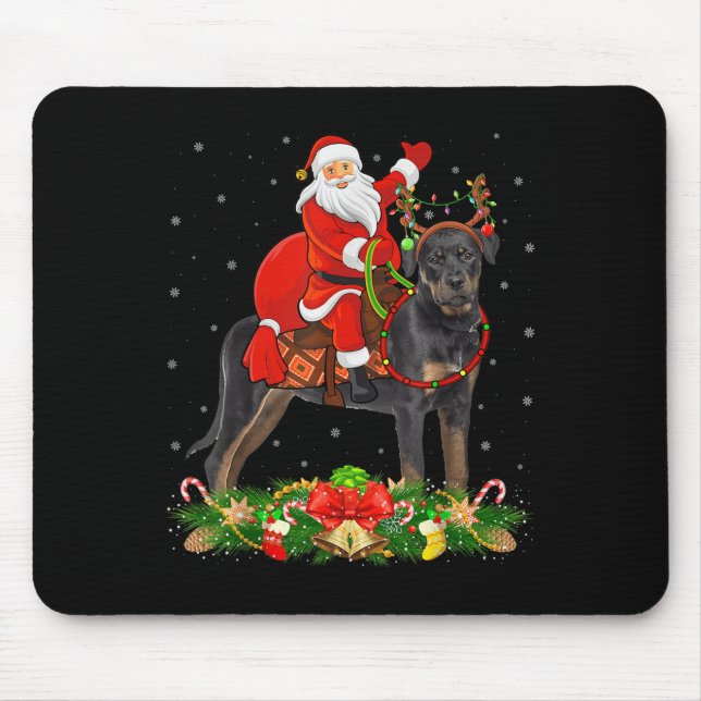 Xmas Decor Funny Santa Riding Rottweiler Dog Chris Mouse Pad (Front)
