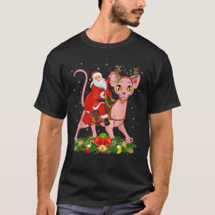 Xmas Decor Lights Funny Santa Riding Sphynx Cat Ch T-Shirt
