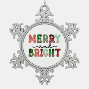 Xmas Decor Merry And Bright Snowflake Pewter Christmas Ornament