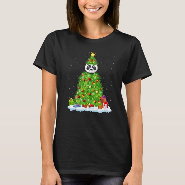 Xmas Decorations Lights Santa Panda Christmas Tree T-Shirt (Front)