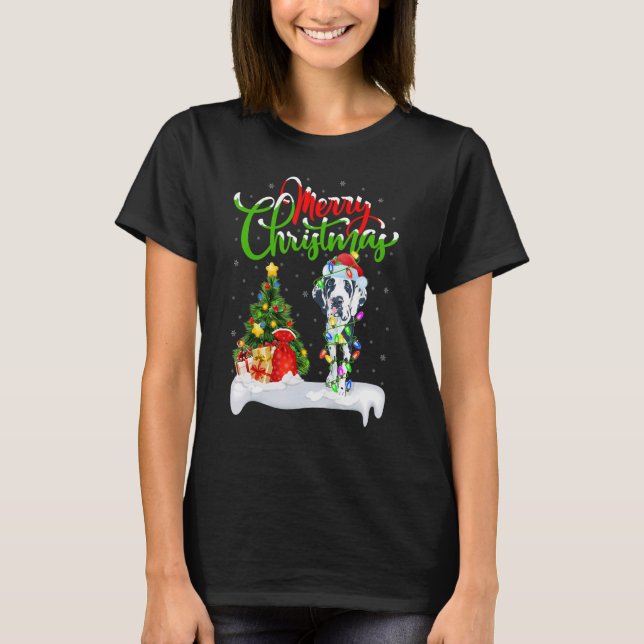Xmas Decorations Santa Great Dane Dog Christmas T-Shirt (Front)